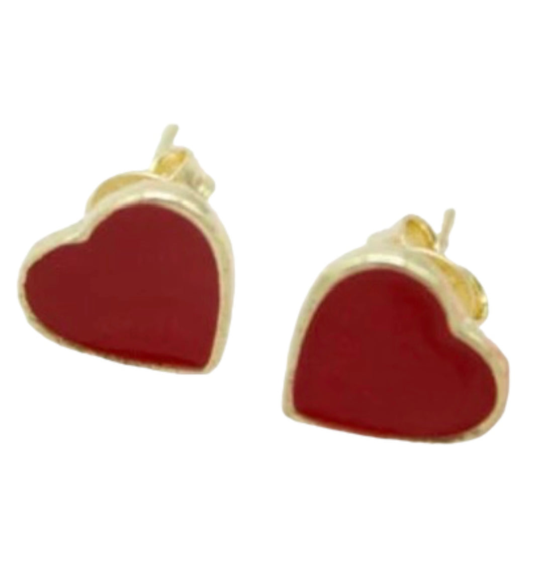 GOLD FILLED RED HEART EARRINGS