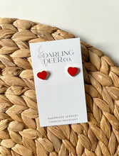 Load image into Gallery viewer, GOLD FILLED RED HEART EARRINGS
