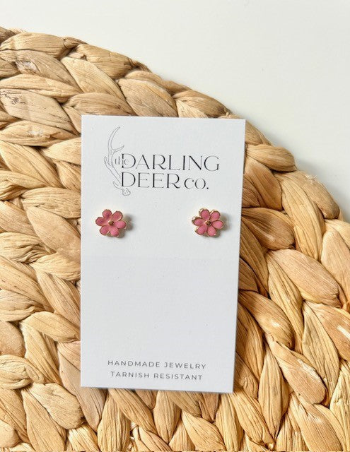 GOLD FILLED PINK DAISY EARRINGS