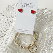 Load image into Gallery viewer, GOLD FILLED RED HEART EARRINGS
