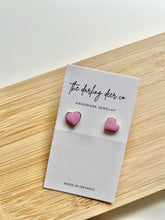 Load image into Gallery viewer, GOLD FILLED PINK HEART EARRINGS
